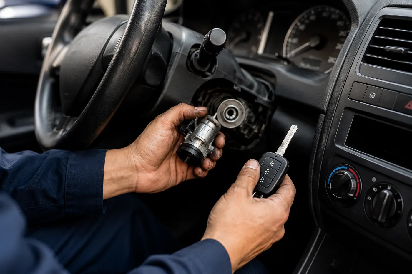 Locksmith performing ignition repair service
